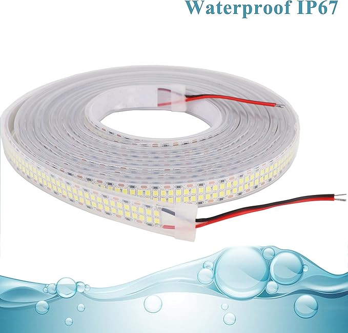 LED Strip Lights Cold White 6500K Double Row 2835 SMD DC 12V IP67 | 16.4ft/5M 2400LEDs Daylight Bright LED Tape Light Flexible Dimmable Ribbon Lamp Waterproof Outdoor for Truck Frame Lighting