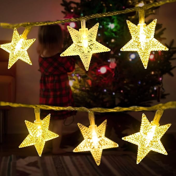 Minetom Star String Lights Plug in - 33 ft 100 LED Star Fairy String Lights with Remote and Timer, Waterproof for Bedroom Tent Loft Bed Shelf Porch Patio Garden Party Décor, Warm White + Multicolor