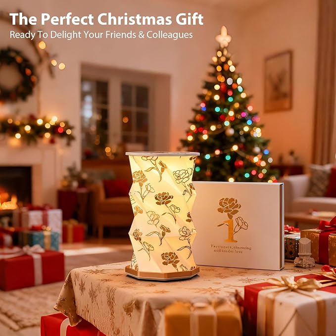 Birthday Flower Folding Lamp, Paper Lantern Lights, Japanese Gifts | Rechargeable Paper Light, Elegant Gift Box – Ideal Anniversary, Birthday Gift for Women, Mom, Grandma-White Carnation