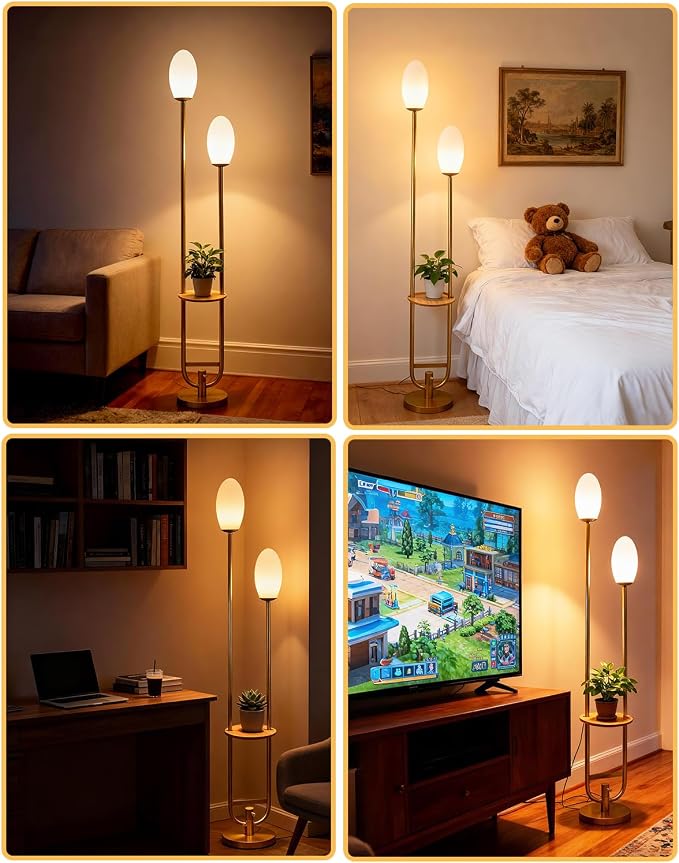 Lightdot Gold Dimmable Floor Lamp with Oval Bulbs Included Unique Tall Standing Lamps with Table Mid Century Modern Floor Lamp with 5Lbs Heavy Base for Living Room/Party/Sofa Beside/Corner Decor