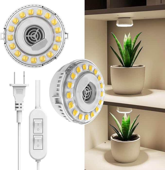 Puck Grow Lights for Indoor Plants, Dual 5W Heads | Two adjustable 5W LED heads provide targeted light for one or more small plants;4000K full-spectrum