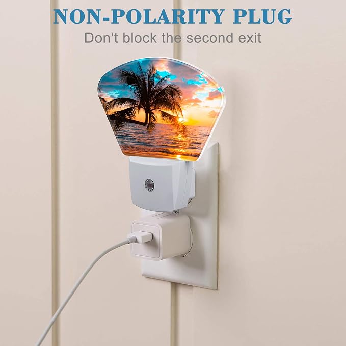 Beautiful Sunset Plug in Night Lights, Palm Tree Nightlight Plug Into Wall Dusk to Dawn Sensor for Kid Girls Boys Women Men Room, Hallway, Kitchen, Bathroom, Stairs Decor