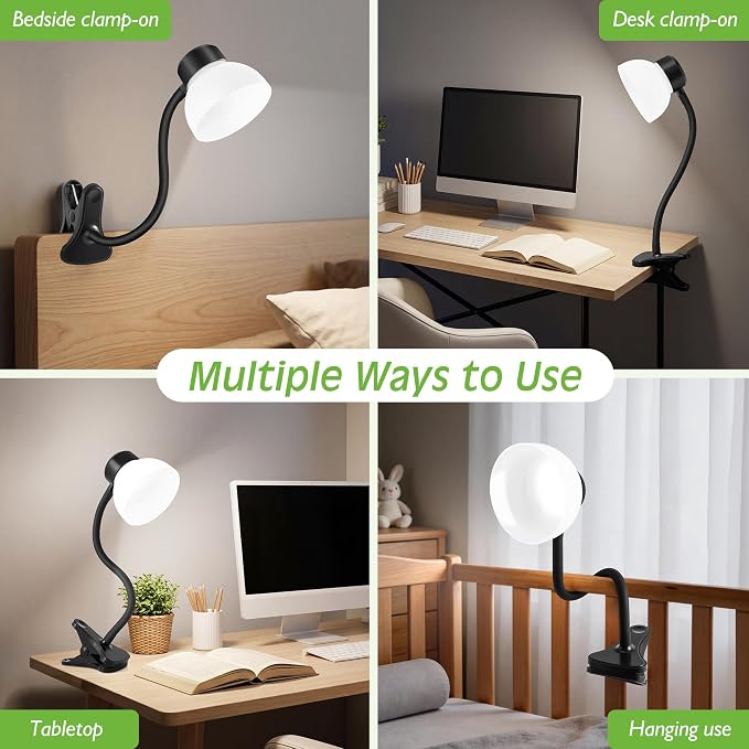 Desk Lamps for Home Office,Small LED Reading Lamp,5000K Eye-Care Desk Light | Clip On Desks Lamps for College Dorm, Kids Desk, Bed Headboard, Flexible Gooseneck, Compact Small Table Lamp