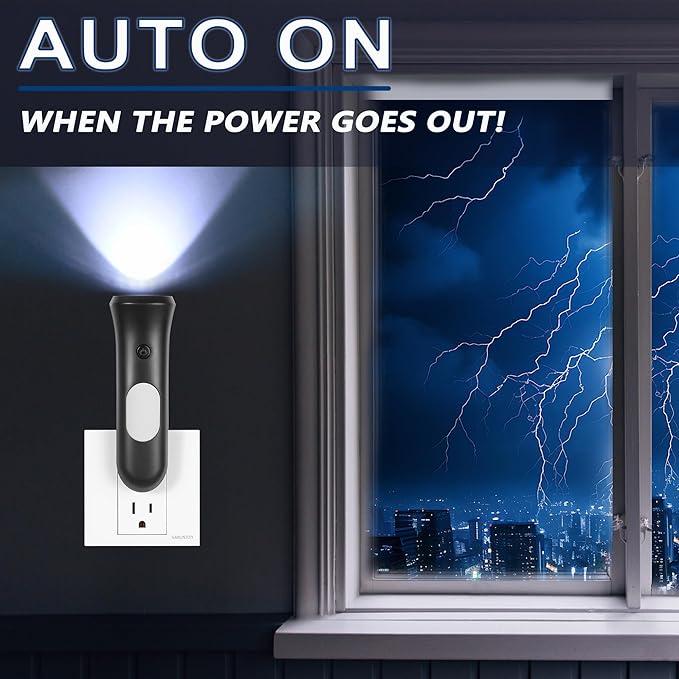 4 in 1 Emergency Lights for Home Power Failure,Rechargeable LED Flashlight Plug in Wall, Automatic Turn-On Power Outage Night Light Flashlight for Hurricane Preparedness Items