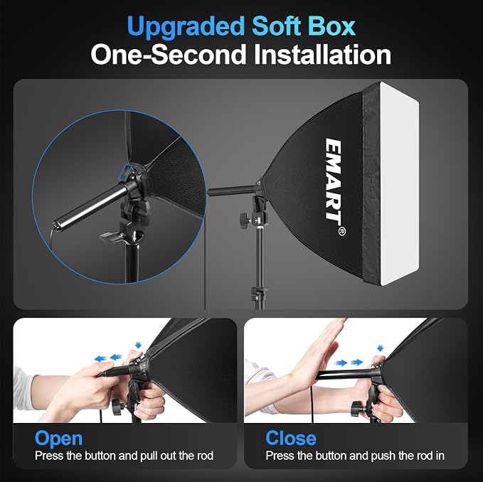 EMART Softbox Photography Lighting Kit, 50W LED 2PCS Soft Box with Boom Arm | Professional Equipment 16"x16" & 20"x20" Softbox, 50W 3000-6000K LED Bulbs, APP/Remote, Stand with Boom Arm for Studio, Vedio