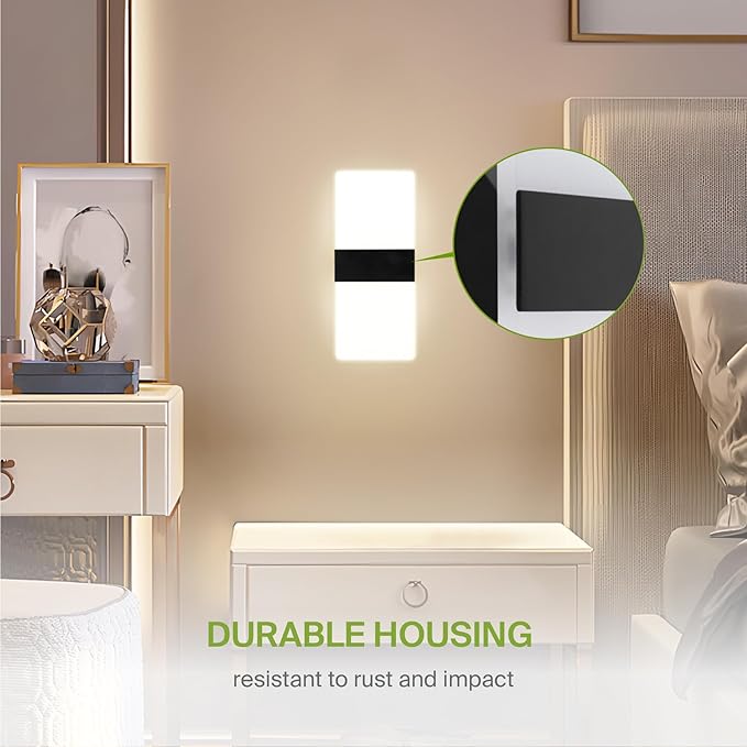 ASD 12 Inch Indoor LED Wall Sconce - 12W 2700K-5000K Dimmable Black Wall Sconce Lights for Living Room, Bedroom, Bathroom, Hallway - Modern Wall Sconces Hardwired, UL Interior Light
