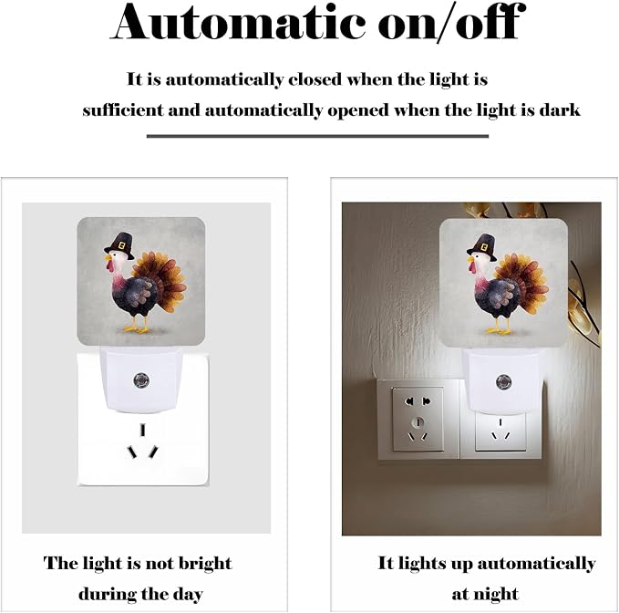 Cute Cartoon Turkey Night Light,Plug-in Night Lights with Dusk-to-Dawn Sensor for Stairway,Hallway,Bedroom Sleep Friendly Ideal for Women/Girls/Boys Gift,0.5w