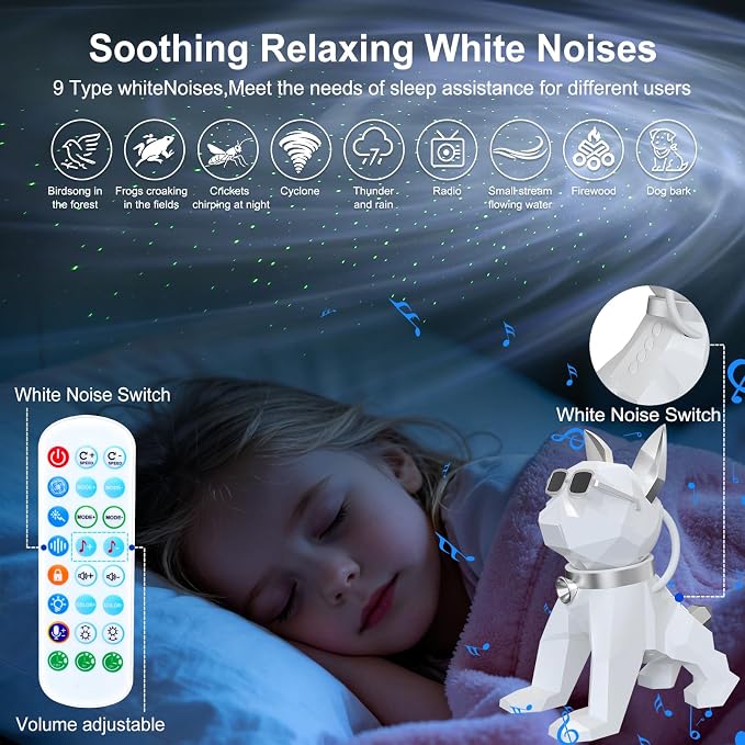 Galaxy Star Projector Nebula Lamp LED Night Lights for Bedroom | 9 White Noise,Timer+RF Remote,Multiple Modes,4Music Sync,5 Adjust Brightness,4 Rotation Speed for Xmas,Gifts(BlackGold)