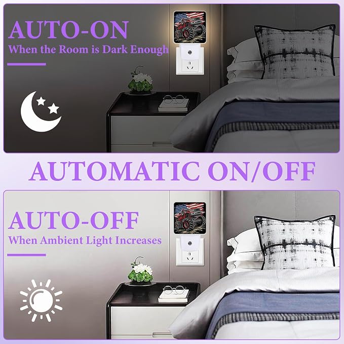Monster Truck Night Light,Funny Plug-in Night Lights with Dusk-to-Dawn Sensor for Bedroom,Bathroom and Living Room Sleep Friendly lamp 0.5w
