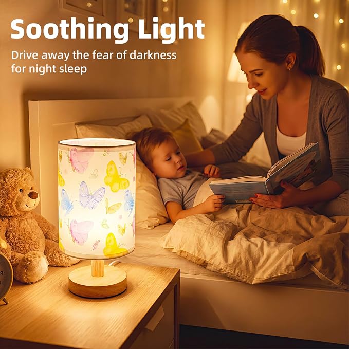 Butterfly Kids Table Lamp for Bedroom Girls Bedside Lamps,Butterfly Birthday Gifts for Girl,3 Colors Dimmable Nightstand Night Light with Cartoon Lampshade Desk Lamp for Girls Boys Room Nursery Decor