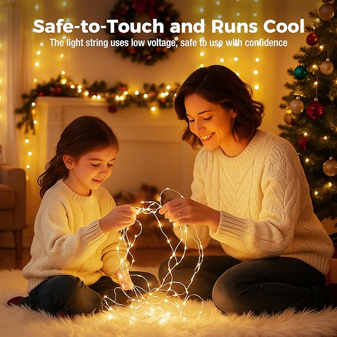 litogo 50 Pack 7FT 20 LED Fairy Lights Battery Operated, 3 Lighting Modes, Bulk Mini Twinkle String Lights Waterproof Silver Wire for Weddings Mason Jars Party Christmas Decorations-Warm White