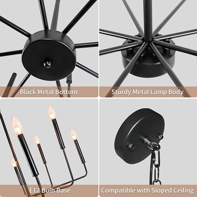 Black Chandelier, 8-Light Farmhouse Chandeliers for Dining Room Lighting Fixtures Hanging, Industrial Modern Farmhouse Chandelier for Bedroom, Foyer, Kitchen, Kitchen, Living Room, Entryway