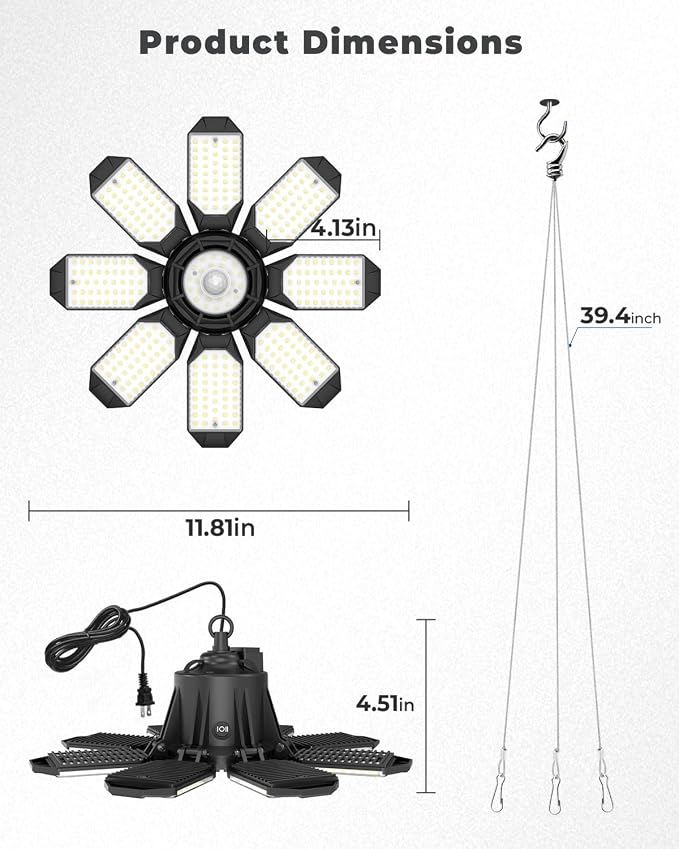 2 Pack Motion Sensor Garage Light Plug in, 6500K Bay Lighting | 25000LM Bright Motion Activated Shop Light, for Garage, Workshop, Utility Room, Basement