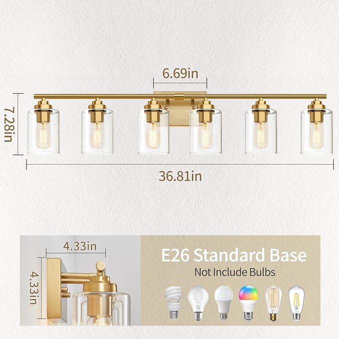 SKEJAO Bathroom Vanity Light Over Mirror,Bathroom Light Fixture Wall Sconce Lighting for Bedroom,Living Room (Gold, 6-Light)