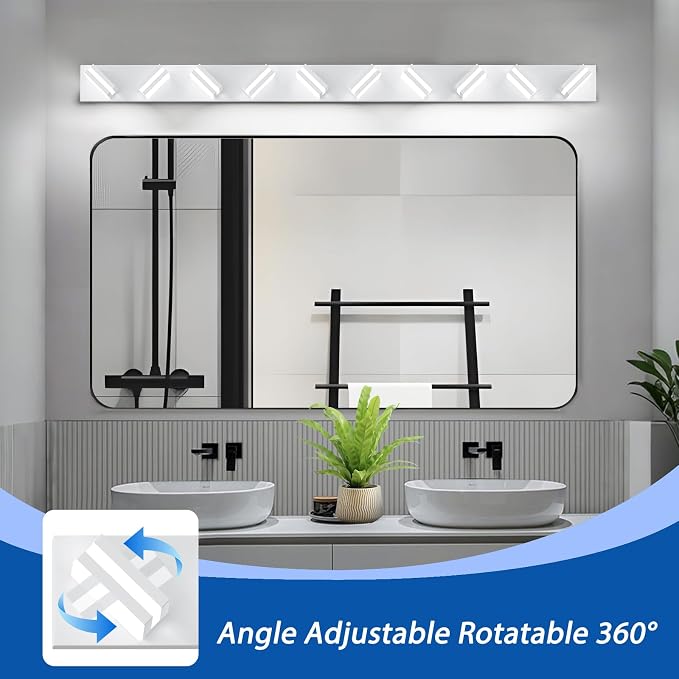 IZORRO LED Modern Bathroom Lights Fixtures(10-Light,Dimmable),Matte White Acrylic Wall Lighting,Vanity Lights for Bathroom Over Mirror - 6000k 53.5In （No Assembly Required）