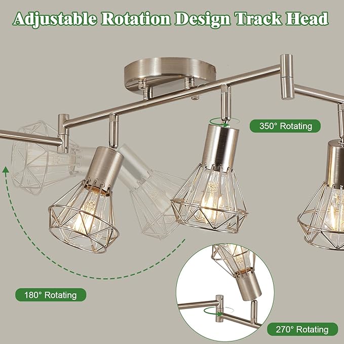 6-Light Farmhouse Track Lighting Fixtures Ceiling with Flexibly Rotatable Light Heads – Kitchen Lights Ceiling Mount for Kitchen, Dining Room (E26 Base) Kitchen Lighting Fixture