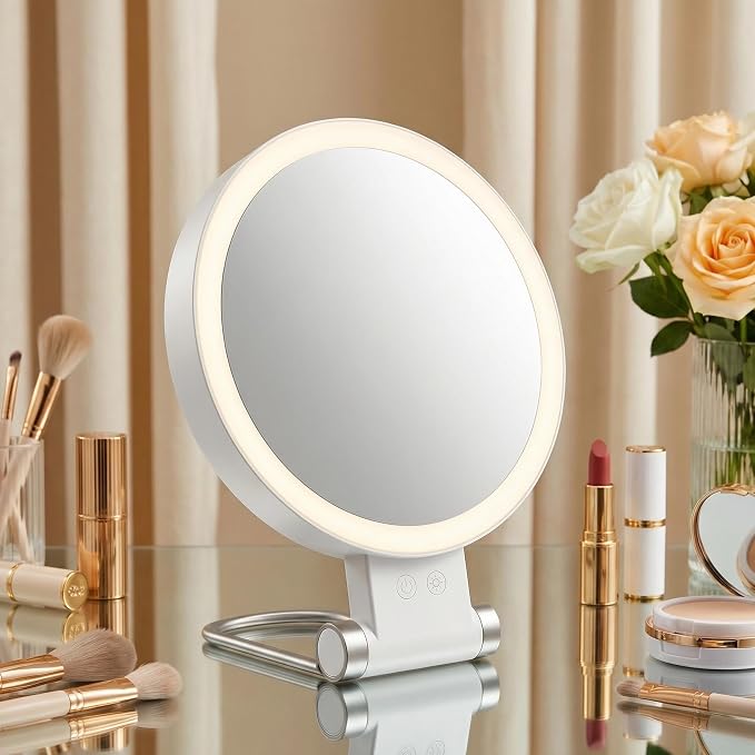Makeup Mirror with Lights, Magnifying Mirror 1X/30X with Adjustable 3 Color Light, Double Side Control, 2000mAh Rechargeable, Lighted Makeup Mirror with Magnification, Smart Memory, Gift for Women