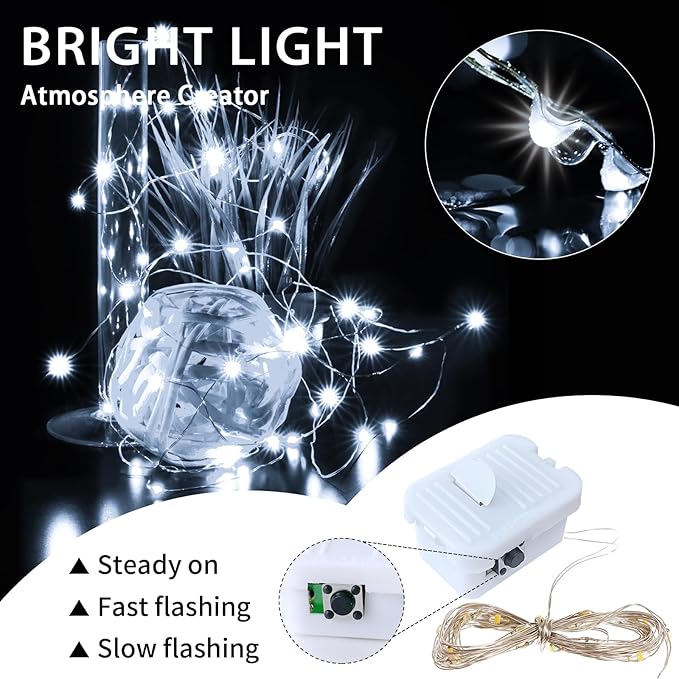 12 Pack White Fairy Lights Battery Operated, 7ft 20 LED Mini String Twinkle Lights for Christmas Halloween Easter Mason Jars Centerpiece Table Decorations (12, White)