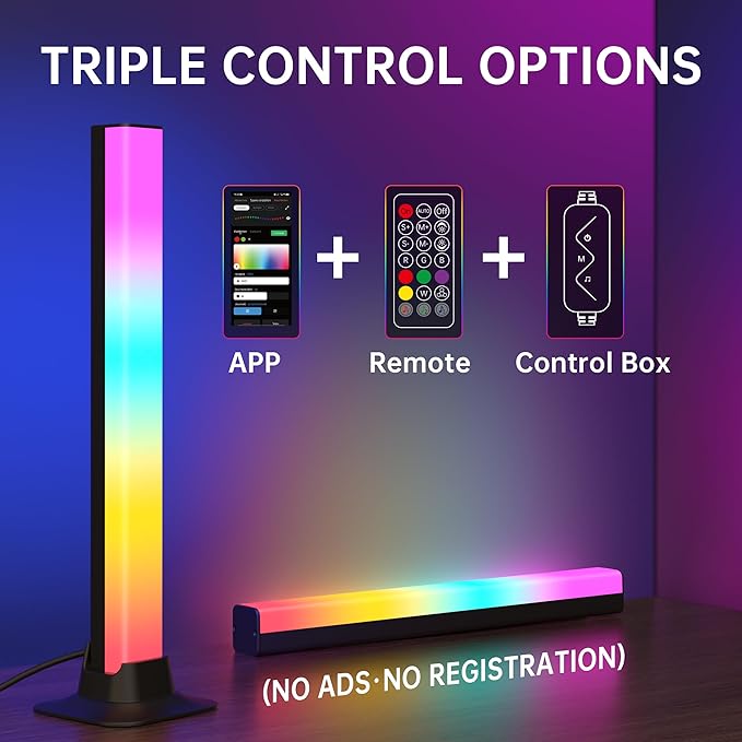 RGB+IC LED Light Bars – 12.6-inch TV Backlight for 55" and Smaller TVs & Monitors | Bluetooth-Enabled, 16 Million Colors, Music Sync for Gaming, PC, and Room Decoration