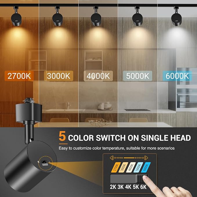 VANoopee 16-Pack 5-Color LED Track Lighting Heads H Type Track Light Heads Dimmable, 2000K 3000K 4000K 5000K 6000K Adjustable, Flicker Free CRI90+ 24° 10W 800lm, Black