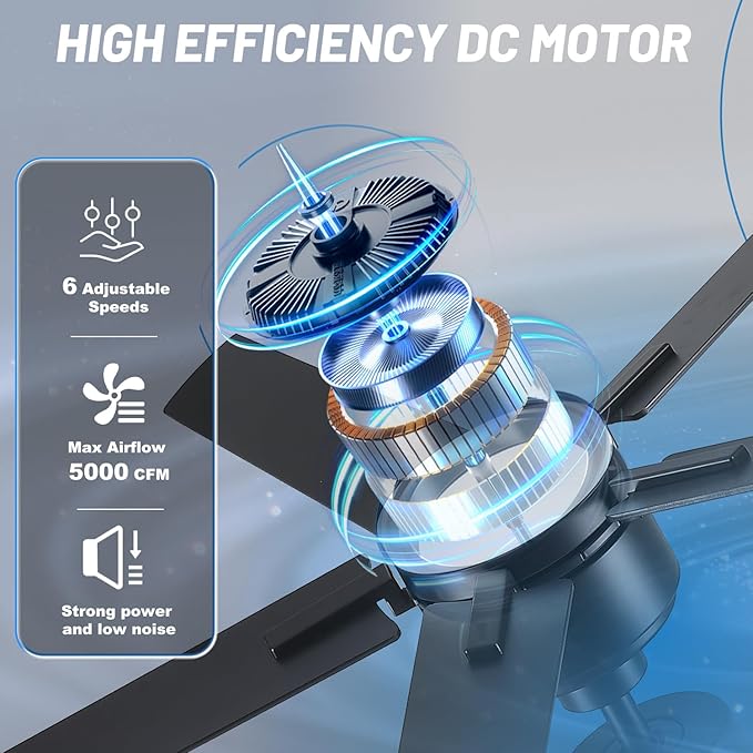 52 Inch Black Ceiling fan with Lights, Ceiling Fan with Lights and Remote/APP Control, Reversible, Dimmable, 3CCT, Quite Fan for Living Room, Bedroom, Indoor Outdoor Use