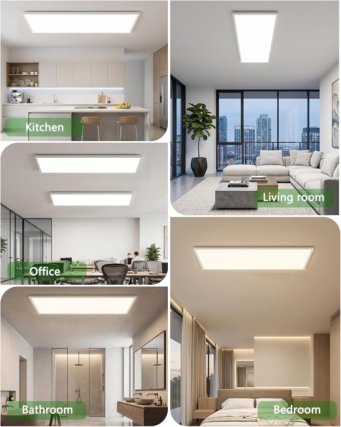 2Pack White 37.8In Flush Mount Ceiling Light, 24W 5280lm Thyristor (TRIAC) Dimmable Rectangle LED Ceiling Light,3-CCT 3000-6500K with Memory Funcation,IP54 for Kitchen/Bathroom/Hallway/Office