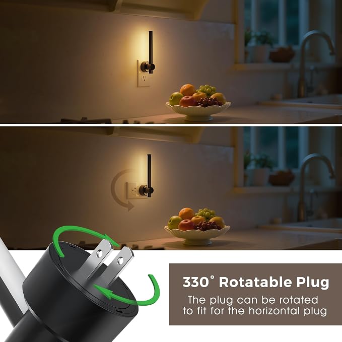 L LOHAS LED Night Light Plug in, 2Pack Dimmable Night Lights Plug into Wall | 330°Rotating Nightlight with Dusk to Dawn Sensor, Soft White, 0-100LM Modern Black Nightlights for Bathroom Mirror Restroom
