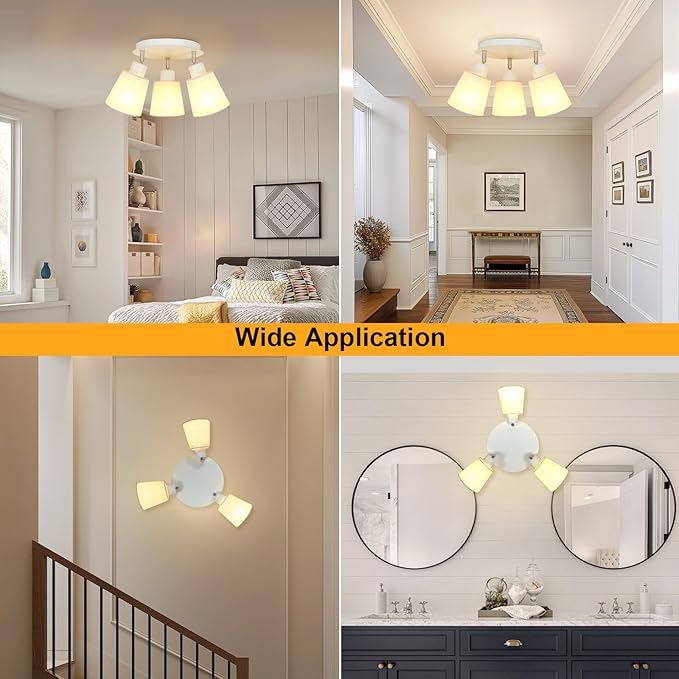 LTBLIGHT 3-Light Ceiling Track Light, White Modern Adjustable Spotlight with Linen Shade, Track Lighting Fixture for Dinning Room Study Room Rental Friendly, E26 Base (Bulbs Not Included)