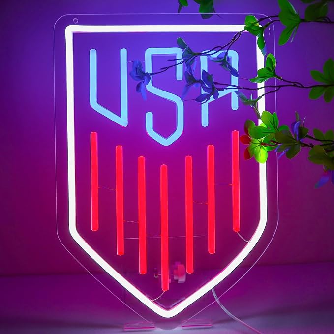 AHlove USA Neon Sign for Wall Decor，LED Neon Lights for Game Room、Man Cave，Birthday、Christmas Gifts for Teen Boys and Girls