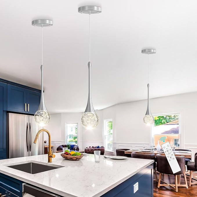 Modern Pendant Lights for Kitchen Island LED Dimmable Crystal Glam Ceiling Pendant Lighting for Dining Room Hallway Bedroom Corner Lamp Brushed Nickel