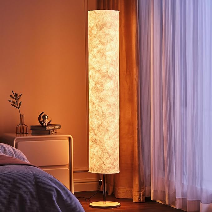 Soft Floor Lamp 3 Color Remote LED Living Room Bedroom conner floor light | Shade column paper with Tyvek Fabric Brightness Adjustable for Living Room Bedroom Game Room