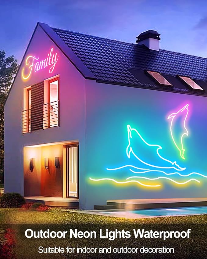 16.4Ft Smart Neon Rope Lights USB, LED Rope Lights IC & RGB Color Changing | Neon Strip Lights Outdoor Waterproof DIY with APP Control Music Sync for Gaming Room Living Indoor Decor