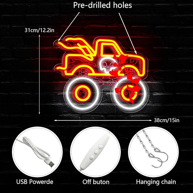 AHlove Truck Neon Sign for Wall Decor，LED Neon Lights for Game Room、Man Cave，Birthday、Christmas Gifts for Teen Boys and Girls