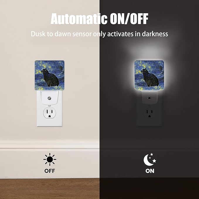 Black Cat Night Light, Dusk to Dawn Smart Sensor Nightlight for Bedroom Bathroom Kitchen Hallway Stairs Hallway, Plug-in, Energy Efficient Decor Desk Lamp Gifts