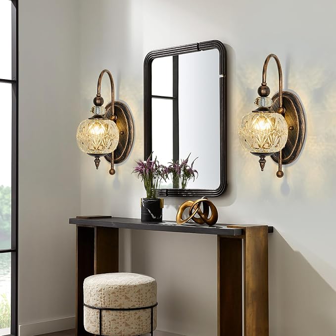 Piepooye Vintage Bronze Wall Sconce with Glass Globe Shade Mid Century G9 Bulb Wall Light Indoor Wall Lamp for Bathroom Farmhouse Bedroom Living Room Hallway