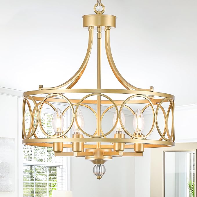 6-Light Gold Chandelier,17.5in Farmhouse Lantern Pendant Light Fixture,Adjustable Hanging Ceiling Lighting with E12 Socket,for Kitchen Island,Bedroom,Entryway,Dining Room