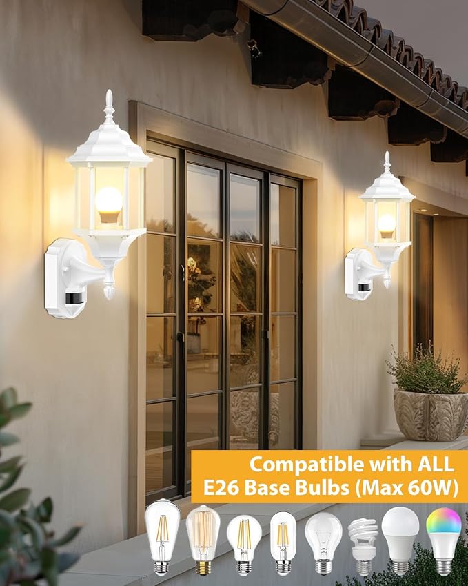 Redluck Motion Sensor Outdoor Lights, 2 Pack 16 inch Dusk to Dawn Outside Porch Lights, Waterproof Anti-Rust Aluminum Outdoor Wall Lights Exterior Lighting Fixtures for House, Garage, Front Door