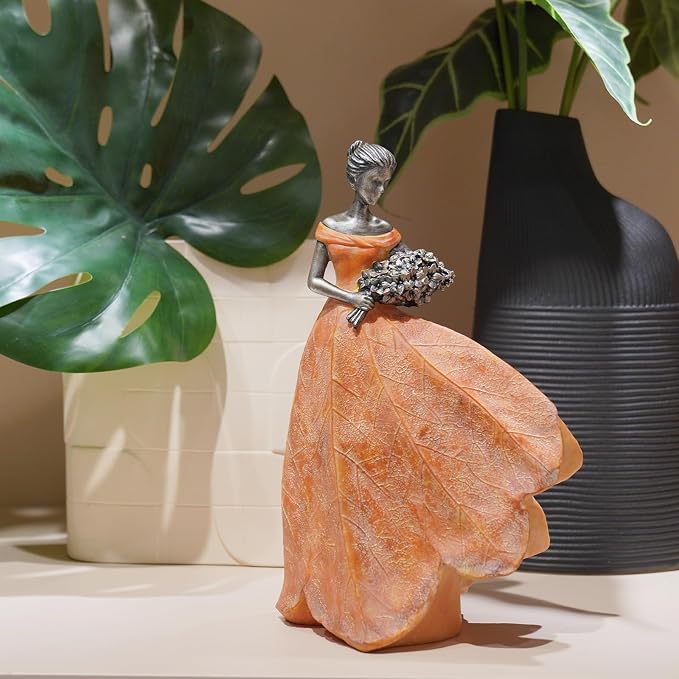 Guichifun Fairy Statue Orange Leaf Angel Girls 7.5 x 4.5 x 11.5 Inch | Resin, Fall Thanksgiving Decor, For Outside or Inside, Rustic Garden Outdoor Yard Figurines, Gift