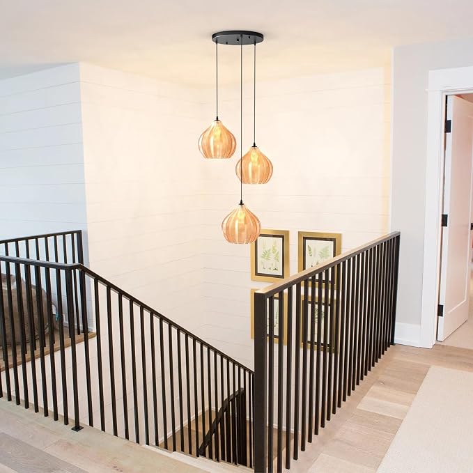 Modern 3 Lights Glass Pendant Light Amber Striped Glass Globe Cluster Chandelier Lighting Fixtures Matte Black Adjustable Kitchen Island Hanging Pendant Lighting Nordic Multi Lights Pendant Lamp