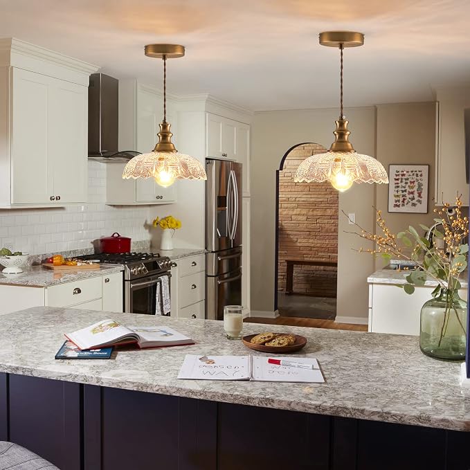 1-Light Pendant Light with Oil Rubbed Bronze Metal Glass Shade and Adjustable Cord Industrial Ceiling Hanging Light for Kitchen Island Bar Dining Room Bedroom Foyer Hallway Farmhouse