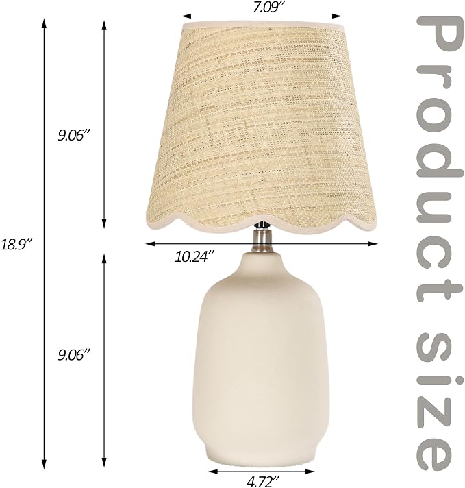 Set of 2 19" Modern Ceramic Table Lamp for Living Room Cream Base Desk Lamps for Bedroom Farmhouse Bedside Nightstand Lamp End Table Lamps,Beige,Rattan Shade