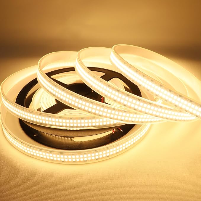 LED Strip Lights Warm White 3000K Double Row DC12V 16.4ft/5m IP67 | 2835 SMD 2400LEDs Bright LED Tape Light Flexible Dimmable Ribbon Lamp Waterproof Outdoor Lighting (No Adapater and Dimmer)