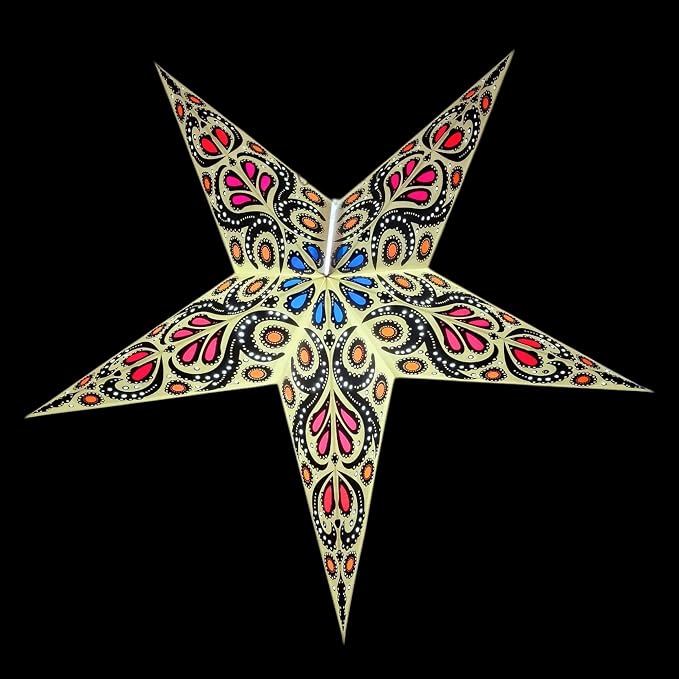 Lantern Lampshade Paper Star Light Shades Large 60cm Hanging Decorations for Christmas Wedding Home Decoration Birthday Party Foldable 5 Pointed Star (White, Black, Blue, Maroon)