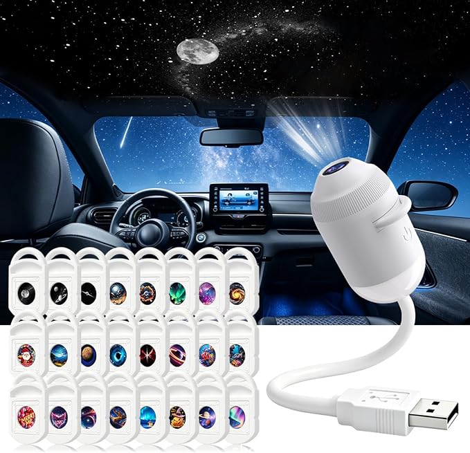 2027 New Hd Smart Dynamic 5d Holographic Night Light Projector with 24 Films Plug and Play HD Star Projector 360° Adjustable 2-in-1 Galaxy Star Ocean USB Powered Ceiling Projector for Bedroom