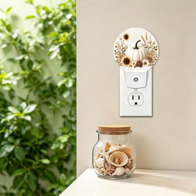Decorative Night Lights Pumpkins Plug-in Nightlight Auto Light Sensors | Autumn Night Lights Plug into Wall LED Lamp Dusk-to-Dawn Auto Sensor for Bedroom Kitchen Toilet Hallway, Energy Saving