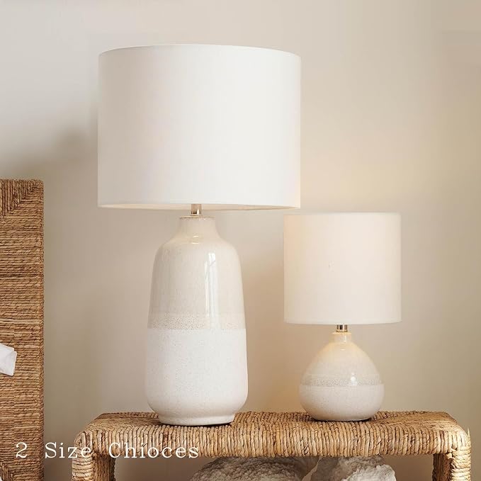 BrightWe Tall Ceramic Table Lamp Set of 2, White Lamps for Bedroom Farmhouse Rustic Lamp Set Bedside Nightstand Lamps Set of Two Side Table Lamps for Living Room, 22IN