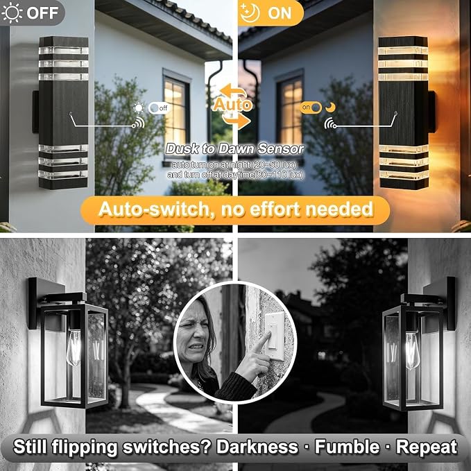 LMP Dusk to Dawn Outdoor Lighting,Aluminum IP65 Waterproof Wall Porch Light | Up and Down, 3000K 5W G10 Bulbs Included, ETL Certified, Outside Wall Exterior Lighting Fixtures for House,Front Door,Garage