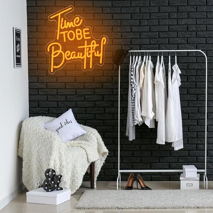 Time To Be Beautiful Neon Sign for Wall Decor, USB Powered Beauty Neon Light, Letter Beauty Salon Led Light Sign for Nails Studio Hairdressing Shop Barber Shop Dressing Room Decoration