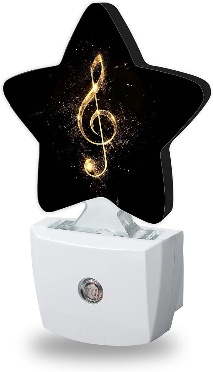 Gold Music Note Night Lights Plug Into Wall Decorative,Black Shiny Sleep Friendly Lamp, Energy Efficient Dusk-to-Dawn Sensor Nightlights for Kid Bedroom Nursery Bathroom