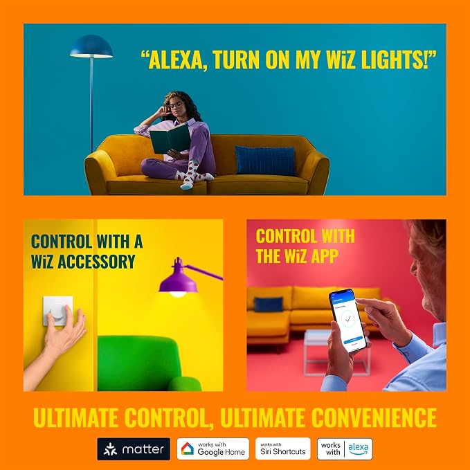WiZ Connected 40W B12 Color LED Smart Candle-Shaped Bulb - Pack of 1 - E26- Indoor - Connects to Your Existing Wi-Fi - Control with Voice or App + Activate with Motion - Matter Compatible